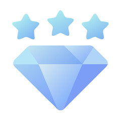 Three blue stars above a sparkling diamond on a black background