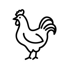 A proud farm rooster, a detailed illustration with a bold black silhouette, stands isolated on a clean white background