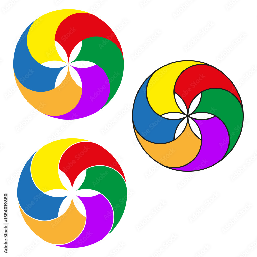 Poster colorful spiral patterns. abstract vector shapes. dynamic circle illustration. vibrant artistic elem