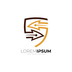 Shield logo and letter S design combination, line style design