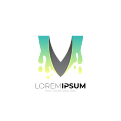 V logo and water drop design template, blue color, business