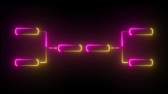 glowing neon or outline championship single elimination tournament bracket or tree diagram isolated on neon . Fields for 8 players or teams, 4 from each side. It is suitable for all kinds of sports.