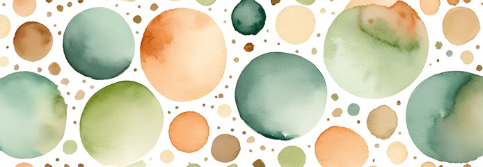 Watercolor Abstract Circles Background, Earthy Tones and Organic Shapes Seamless Pattern
