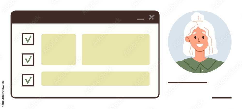 Poster task interface with checklist and completed items alongside a user portrait. ideal for productivity,