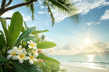 Sunny Summer Background with Tropical Elements – Photorealistic, Clean, Text-Friendly Composition