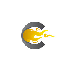 letter C logo and falling and burning meteor icon, flame logos