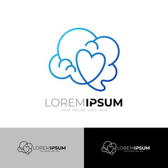 brain logo with line, logo of intelligence and full of love