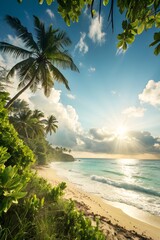 Sunny Summer Background with Tropical Elements – Photorealistic, Clean, Text-Friendly Composition