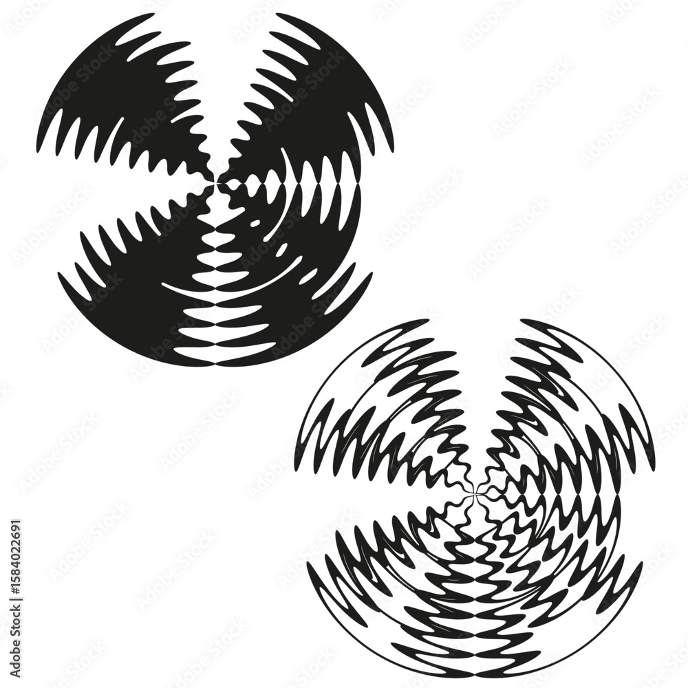 Poster abstract spiral patterns. dynamic swirl vector. geometric rotation illustration. optical art design.