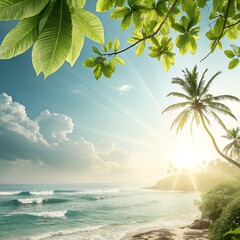 Sunny Summer Background with Tropical Elements – Photorealistic, Clean, Text-Friendly Composition