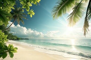 Sunny Summer Background with Tropical Elements – Photorealistic, Clean, Text-Friendly Composition