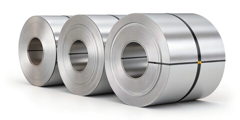 Steel Coils Isolated on White Background – Industrial Metal Rolls in 16K
