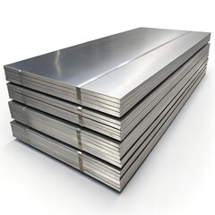 Stacked Polished Steel Sheets on White Background – Industrial Metal Plates, 16K Resolution