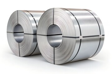 Steel Coils Isolated on White Background – Industrial Metal Rolls in 16K