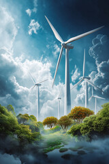 Wind energy and sustainable resources. Renewable energy technology.Sustainable Development Goals (SDGs).Renewable resource technology to reduce pollution and carbon emissions.