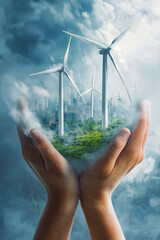 Wind energy and sustainable resources. Renewable energy technology.Sustainable Development Goals (SDGs).Renewable resource technology to reduce pollution and carbon emissions.