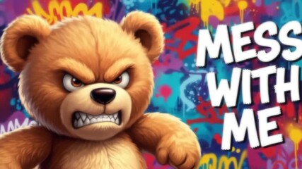 Animated Angry Teddy Bear with Graffiti Background: "Mess With Me"