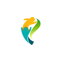 P logo with people care design charity, colorful icons