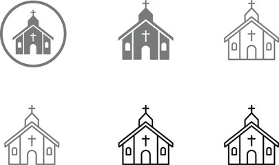 Fototapeta premium Church building icons showcase faith and community in a simple, clean vector design.