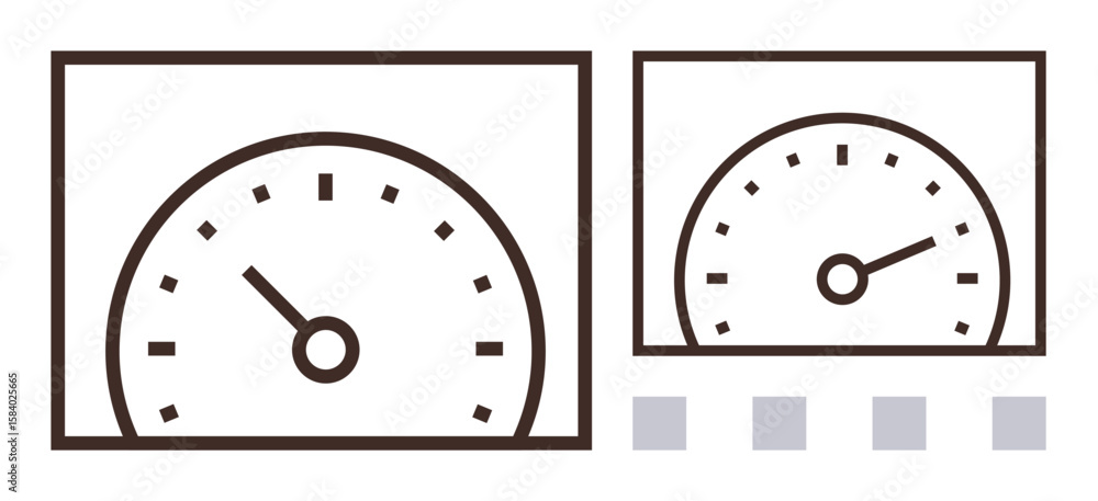 Poster classic analog speedometer gauge with pointer set in simple rectangular frames. ideal for performanc