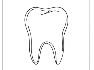 Obraz premium Black line art illustration of a human tooth, isolated on white. This minimalist vector graphic represents dentistry, oral health, and hygiene