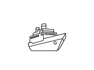 Obraz premium Cruise ship line art illustration. Simple black and white vector graphic design. Perfect for travel brochures, websites, or nautical-themed projects