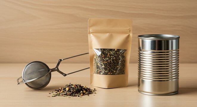 A serene arrangement of tea-related items on a wooden surface, suggesting a peaceful tea-making experience