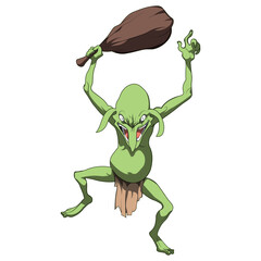 A cartoon-styled green monster striking a dynamic, combative pose while wielding a club, depicting fantasy and aggression.