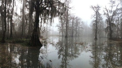 Misty swamp landscape