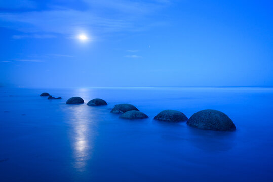 Moeraki Boulders beach at night, New Zealand	