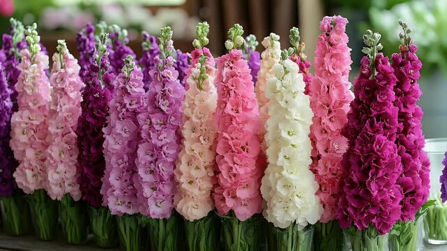 Vibrant Rainbow of Matthiola Incana: Stunning Floral Display in Pastel Hues