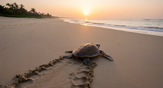 Minimalist Dawn Sea Turtle Journey on Nusa Barong Beach Indonesia