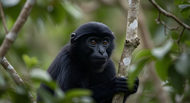 Javan Langur Portrait in the Rainforest Canopy of Nusa Barong
