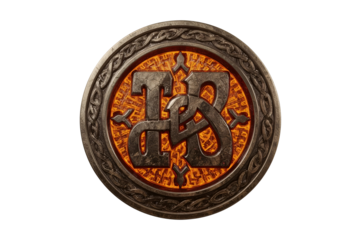 Illuminated Celtic medallion, intricate design, dark background, game logo
