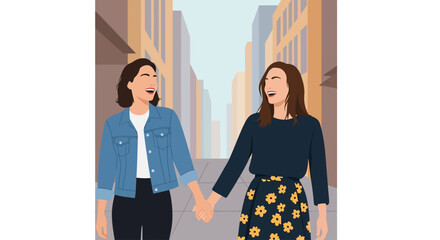 Celebrate National Girlfriend Day A whisk of joy with best friends bonding together in a vibrant cityscape stroll filled with love.