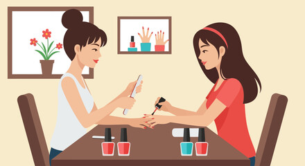 Celebrate national girlfriend day pampering session with manicures, creating beautiful nails at spa, relaxing self-care.