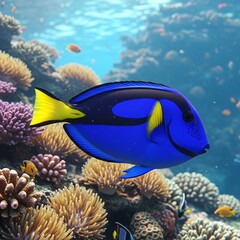 Obraz premium Blue Tang Fish Swimming in a Coral Reef