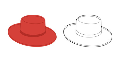 Gambler Hat with band. Head Fashion accessory cap with wide brim clothing technical illustration. Vector headgear for Men, women, unisex style, flat template CAD mockup sketch outline isolated