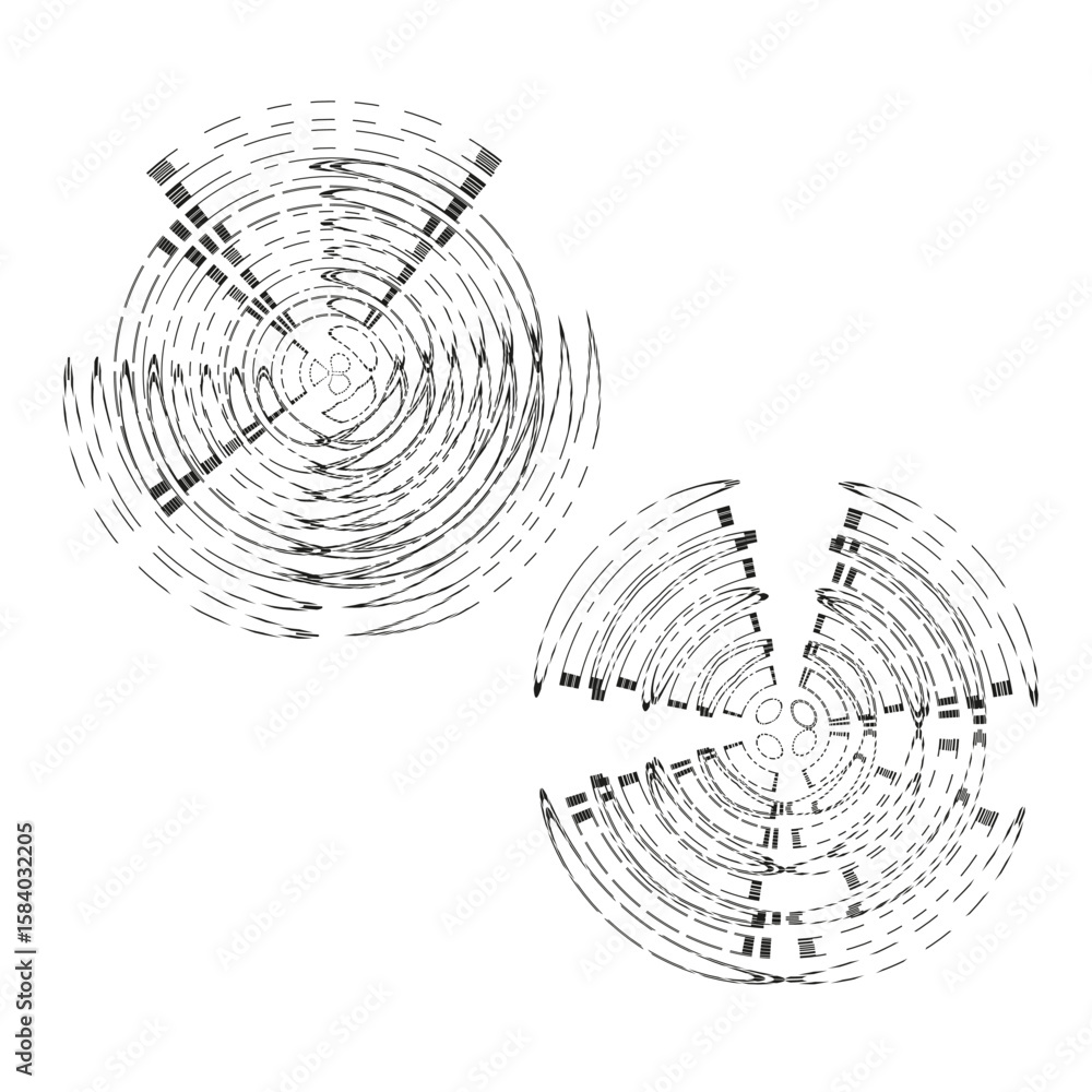 Poster abstract circle patterns. dotted grunge textures. radial shaded elements. vector digital effect