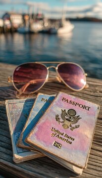 Passports on a wooden dock