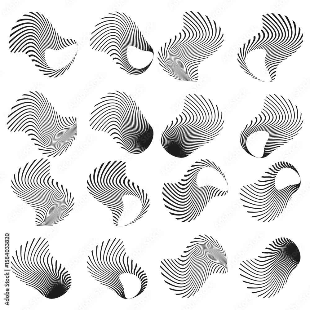 Poster abstract striped forms. dynamic line pattern. geometric shape vector. modern artistic illustration