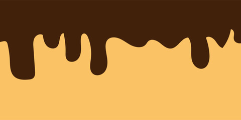Chocolate ice cream melted on waffle background. Сream melted on waffle background. Sweet ice cream flowing down on cone. Vector Illustration
