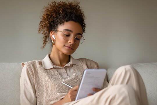 Woman working on tablet