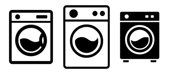 Set of washing machine icons in minimalistic style on white background