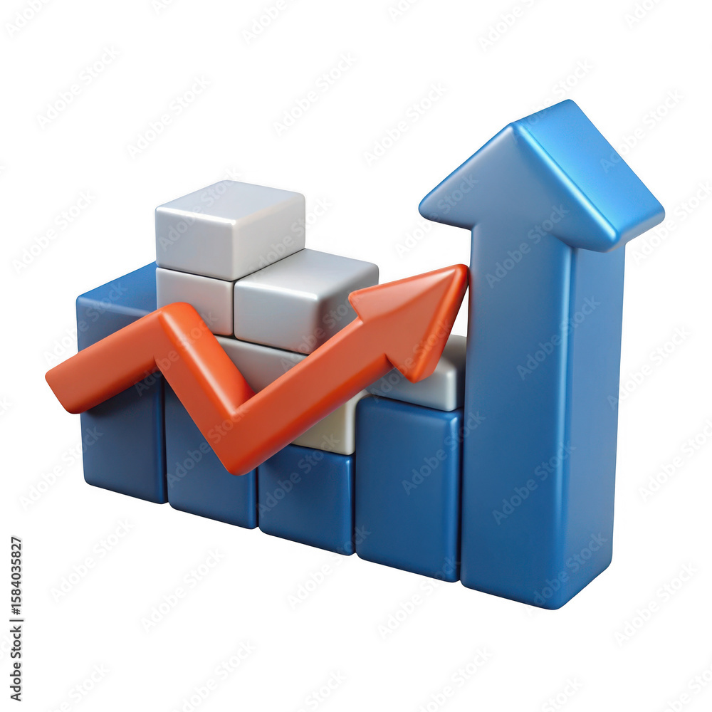 Aufkleber 3d bar chart with upward trend arrow and growth graph isolated on transparent background