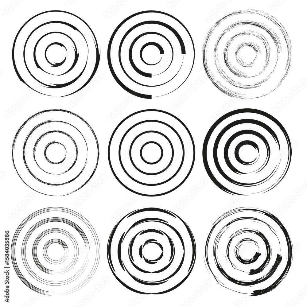 Poster concentric circle pattern. spiral ring elements. geometric round design. vector abstract shapes
