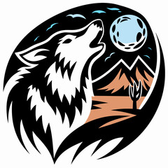 Fototapeta premium Coyote Howling Under a Full Moon in the Desert Landscape Vector Illustration