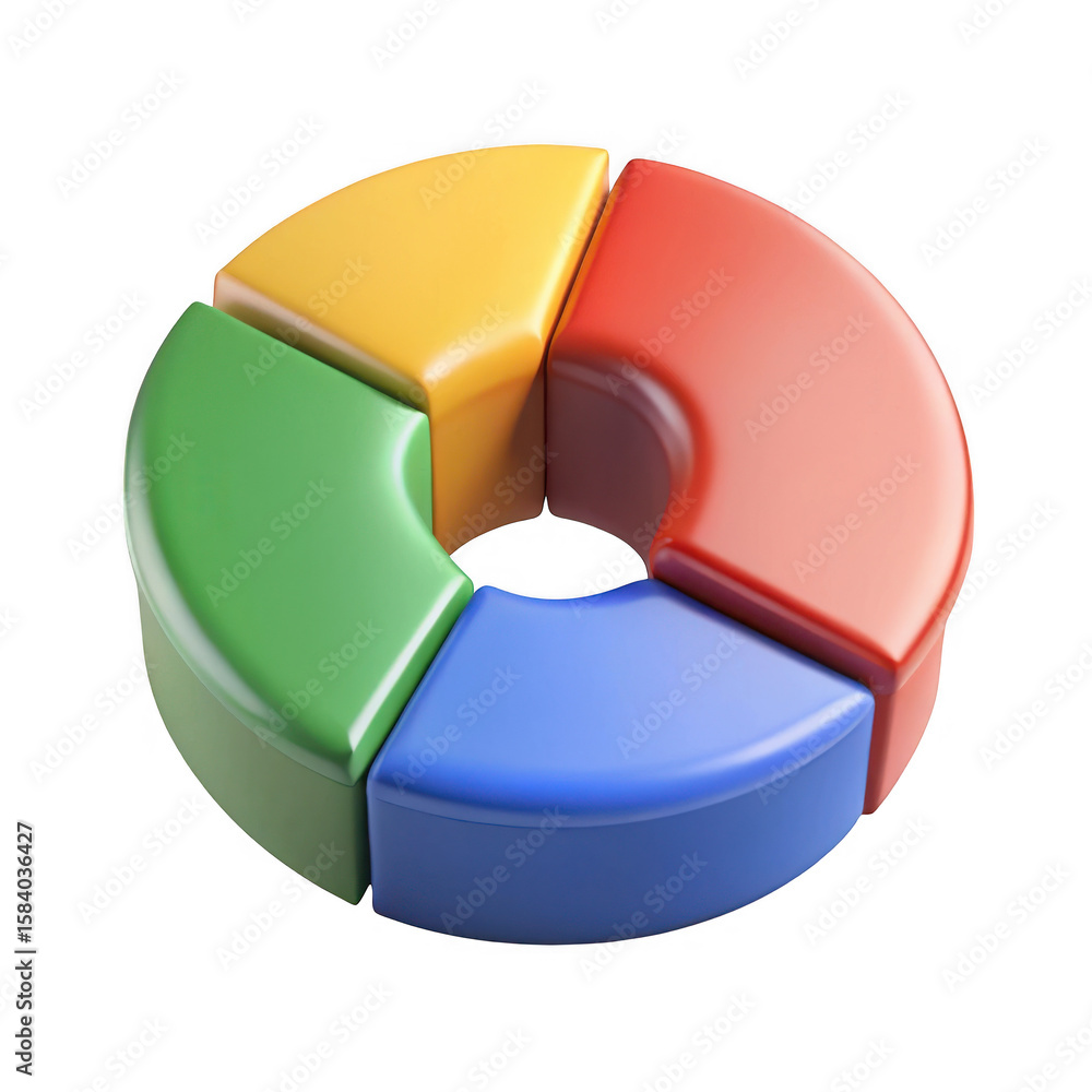 Poster colorful 3d pie chart segments isolated on transparent background
