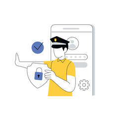 Cyber security or web security concept illustration. Protection of the internet access, cyber attack prevention. Data protection and database safety of a digital device illustration