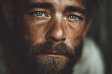 Obraz premium powerful and emotive portrait of american homeless man showcasing exaggerated pride and resilience